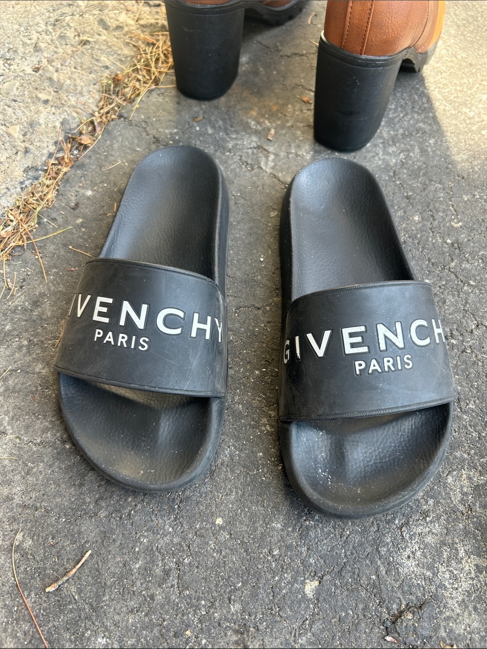 Givenchy Black Paris Slide Sandals with White Logo
